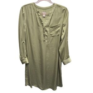 Chico's Silky Satin Knit Mini Dress Popover Button Up
